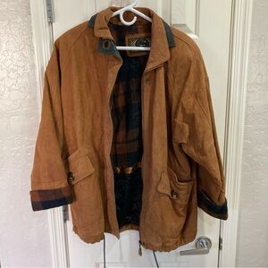 G-III Men's Light Brown Leather Jacket with Plaid Lining Size S